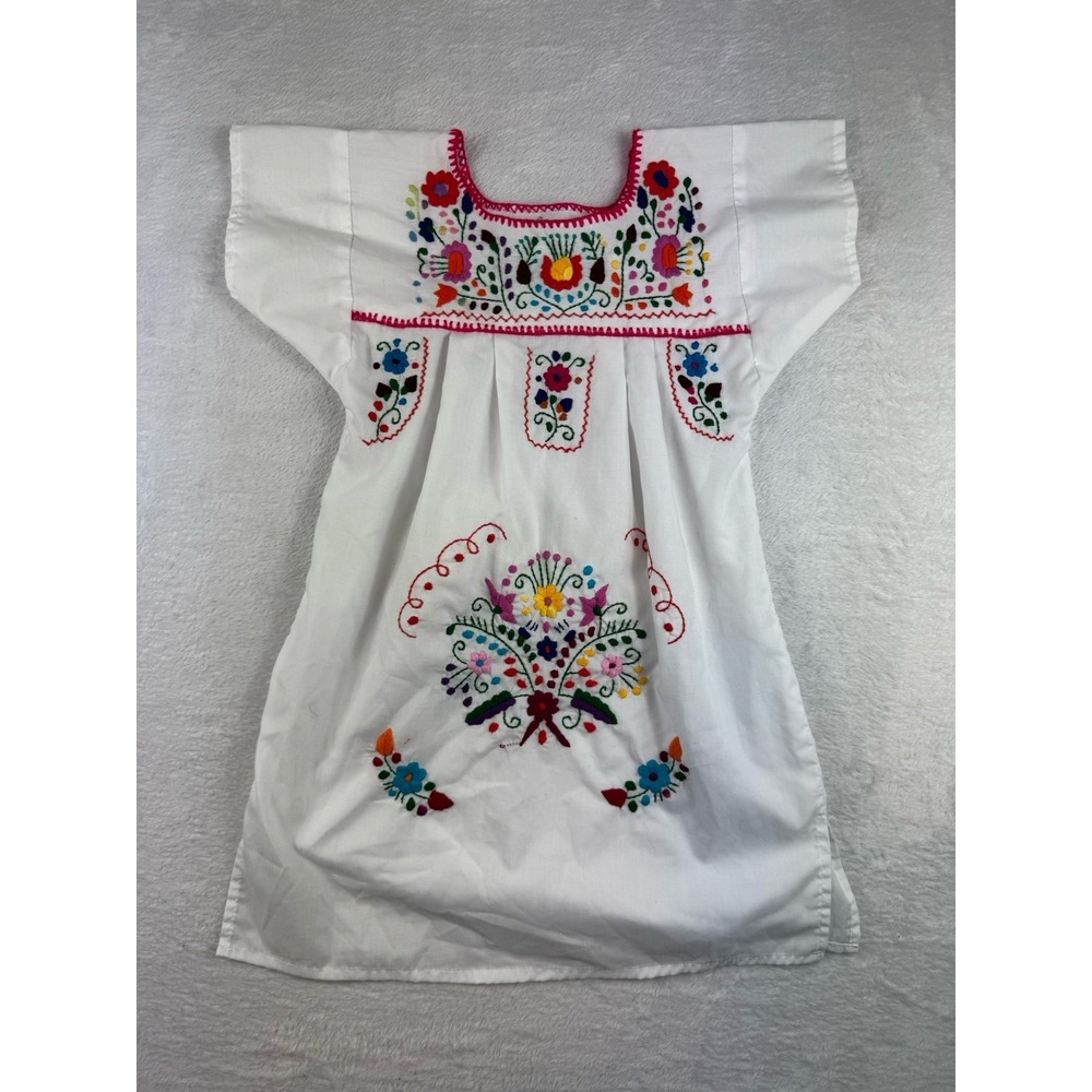 Mexican cotton manta dress Oaxaca dress hand embroidery dress Girls 4 Boho
